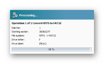Процесс конвертации файловой системы NTFS в FAT32 программой Macrorit Disk Partition Expert