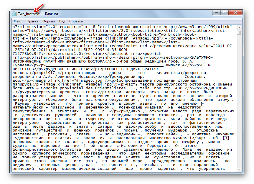 Текстовый файл сохранен в формате TXT в программе Блокнот