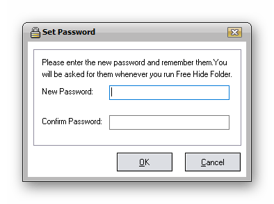 Установка пароля в Free Hide Folder