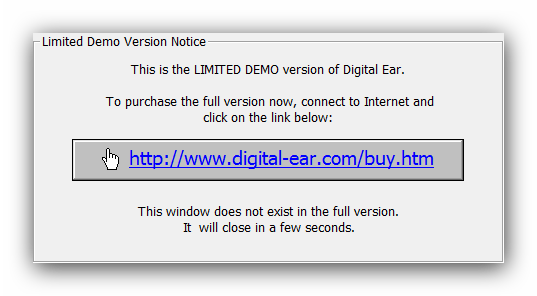 Уведомление о демо-версии Digital Ear