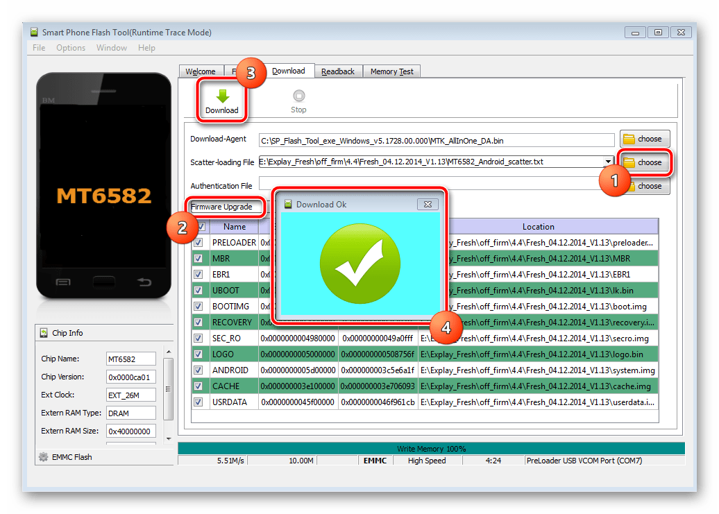 Explay Fresh SP Flash Tool Прошивка официальной версии Android 4.4