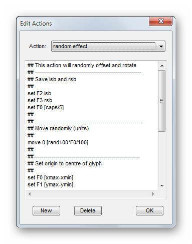 Инструмент изменения программируемых команд для редактирования символов в Type