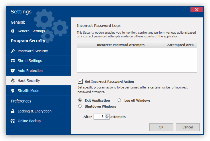 Настройка защиты от подбора пароля в программе Folder Lock