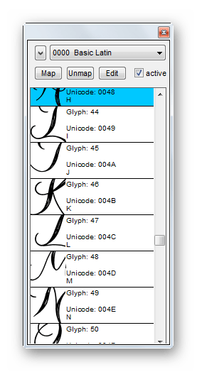 Основное окно просмотра изменений символов в процессе создания в Type