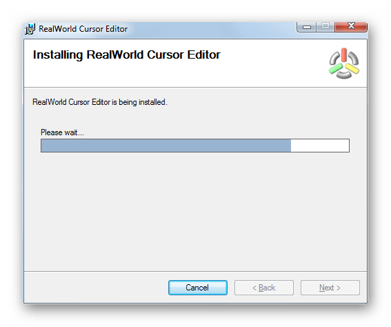 Процедура инсталляции приложения в окне инсталлятора программы RealWorld Cursor Editor в Windows 7
