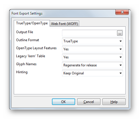 Сохранение готового шрифта в одном из распространенных форматов в FontCreator
