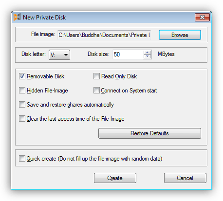 Создание защищенного образа диска в программе Dekart Private Disk