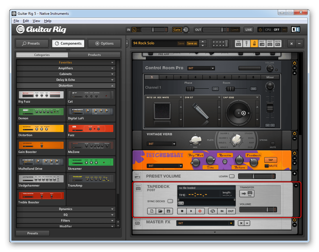 Модуль для записи и настройки обработанного другими модулями звука в Guitar Rig