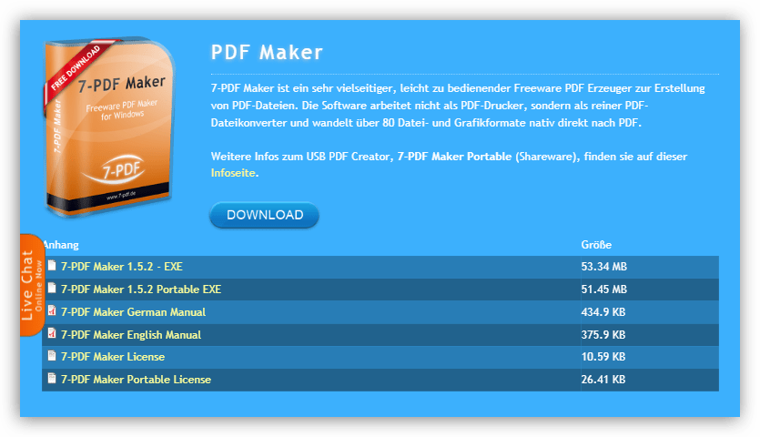 Скачивание программы 7-PDF Maker со страницы на официальном сайте разработчиков