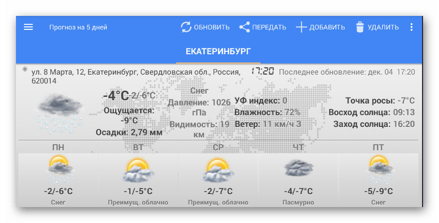 Виджет погоды и часов для Android (прогноз погоды)