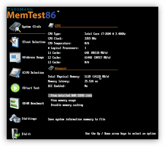 Проверка работоспособности оперативной памяти в программе MemTest86