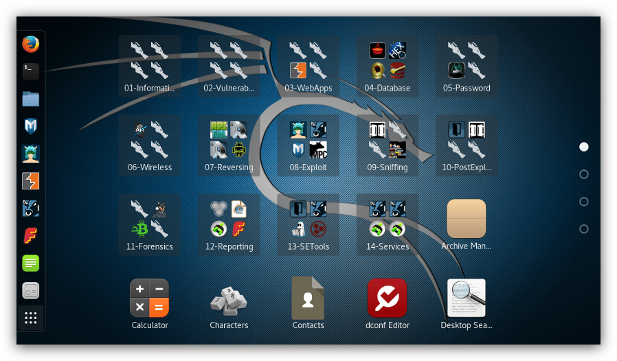 скриншот рабочего стола kali linux