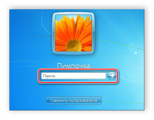 Ввод пароля пользователя Windows 7
