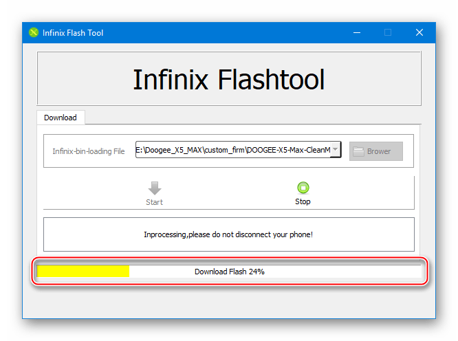 Doogee X5 MAX Infinix Flash Tool прогресс установки прошивки