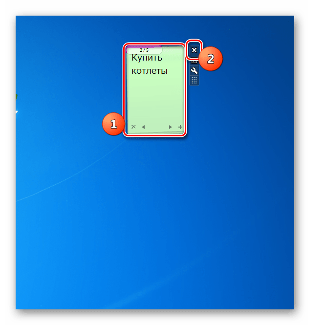 Закрытие интерфейса гаджета стикеров Longer Notes на Рабочем столе в Windows 7
