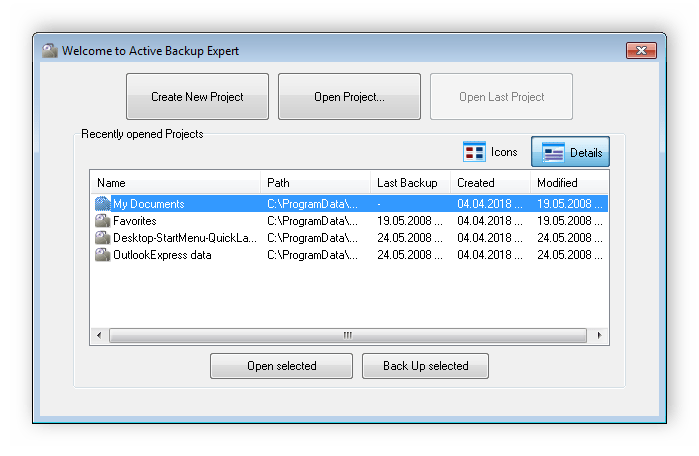 Стартовое окно Active Backup Expert