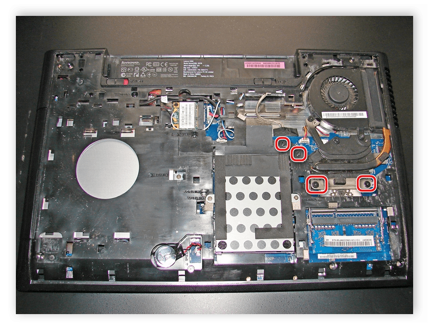 Снятие системы охлаждения на ноутбуке Lenovo G500