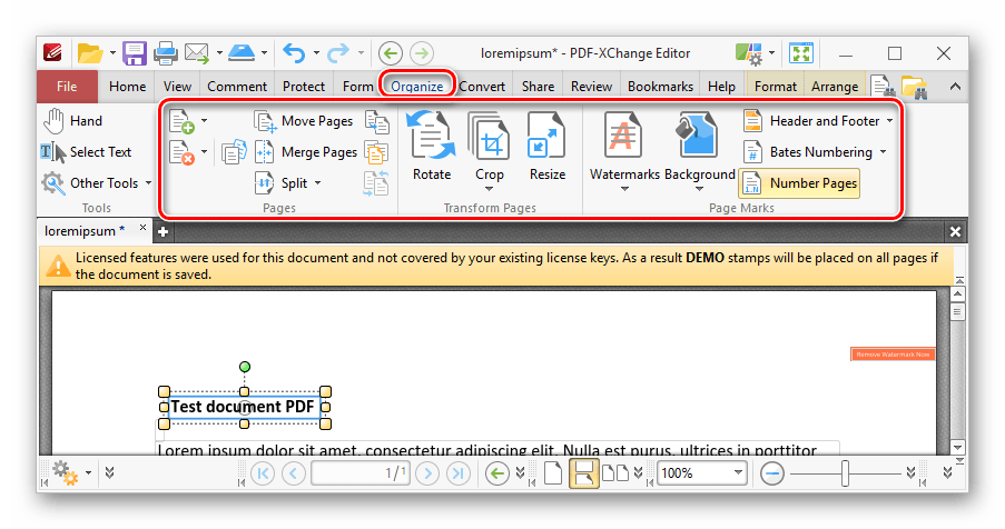 Инструменты для редактирования страниц ПДФ-документа в программе PDF-Exchange editor