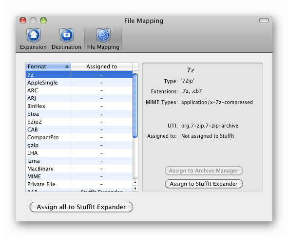 Интерфейс архиватора StuffIt Expander для macOS