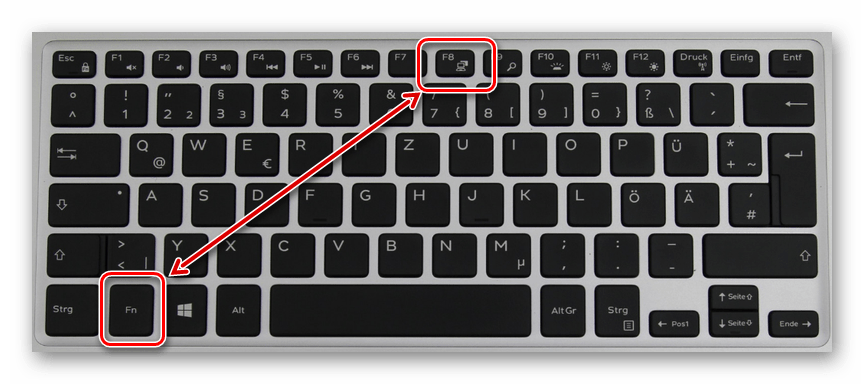Кнопка переключения монитора на ноутбуке