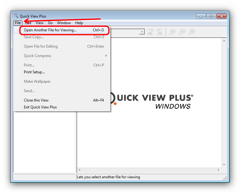 Приступить к открытию EMZ в программе Quick View Plus