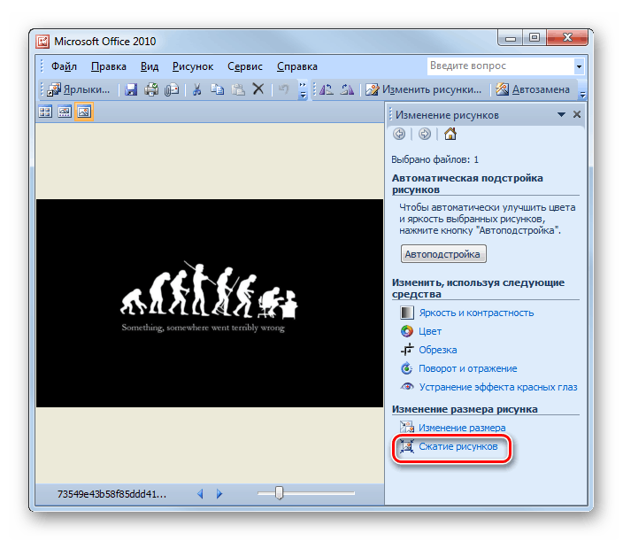 Параметр Сжатие рисунков в программе Диспетчер рисунков от Microsoft Office