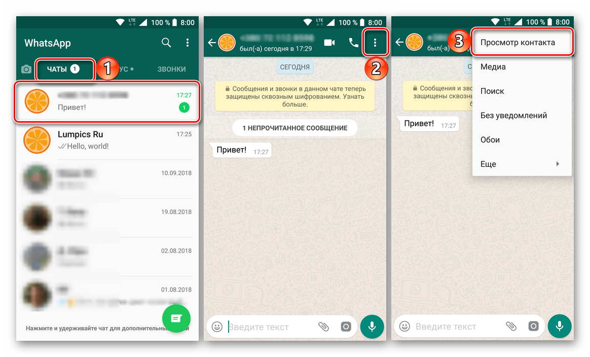 Открыть переписку с неизвестным пользователем в приложении WhatsApp на Android