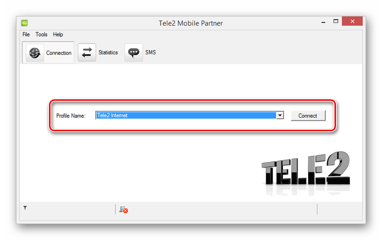 Выбор нового профиля в Tele2 Mobile Partner
