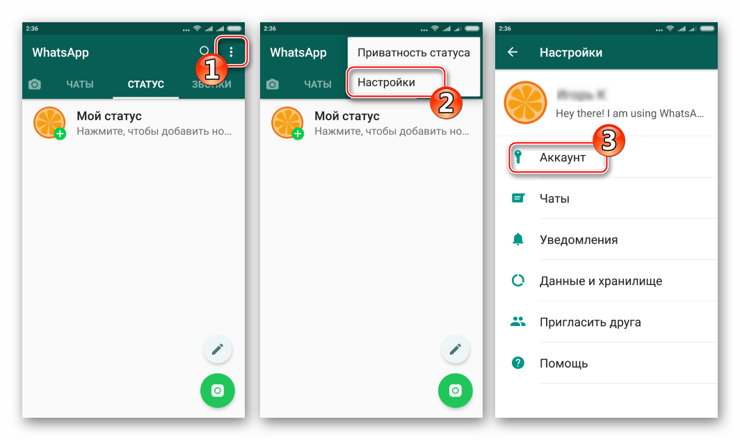 WhatsApp для Android отключение отправки и получения отчетов о прочтении - Настройки - Аккаунт