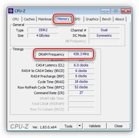 Получение значения частоты модулей оперативной памяти в программе CPU-Z