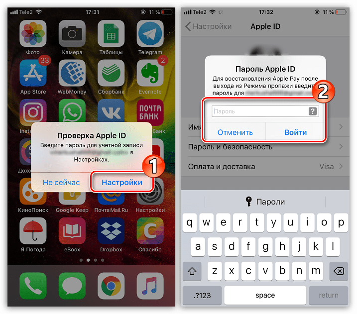 Ввод пароля от Apple ID на iPhone