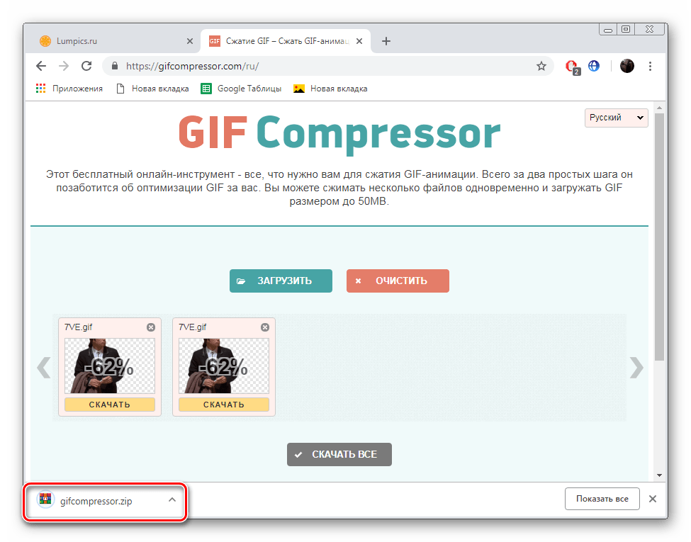 Скачанный архив с сайта GIFcompressor