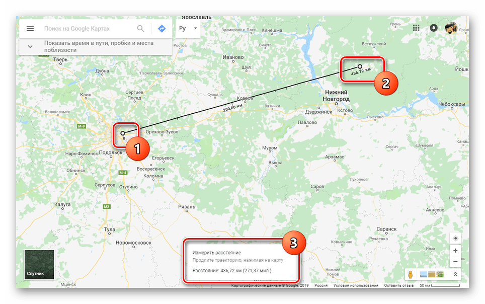 Включение линейки на Google Картах