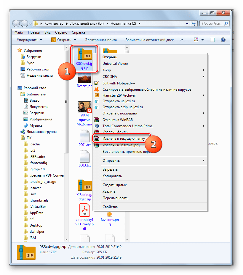 Извлечение итогового файла JPG из архива ZIP в проводнике Windows