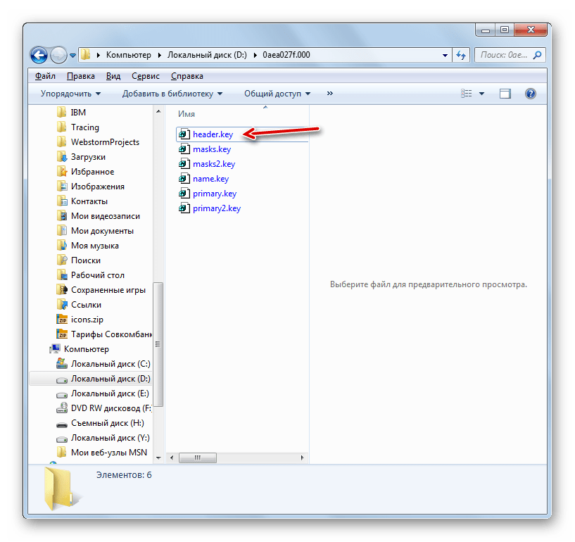 Файл header.key в Проводнике в Windows 7