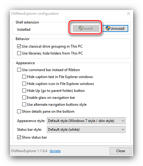 Установить библиотеки OldNewExplorer для превращения Windows 10 в Windows 7