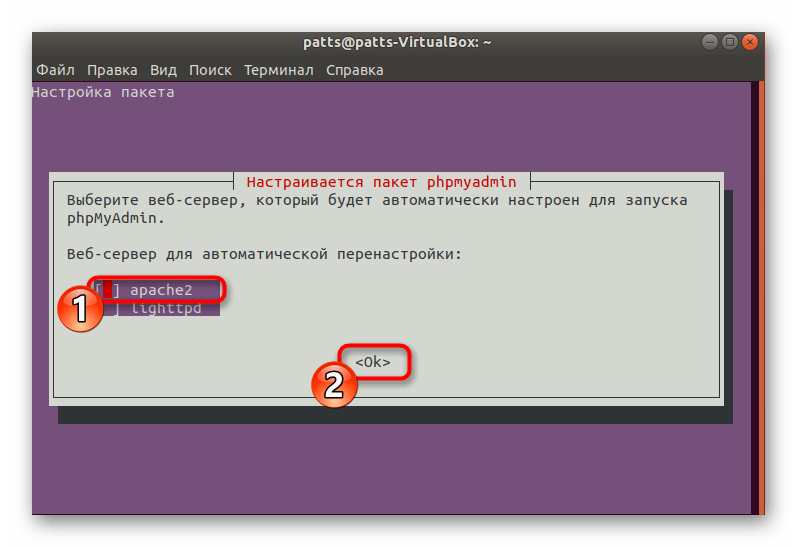 Выбрать веб-сервер для установки PHPmyadmin в Ubuntu
