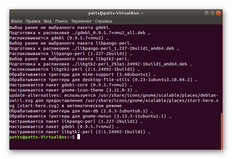 Завершение установки GDebi через терминал Ubuntu