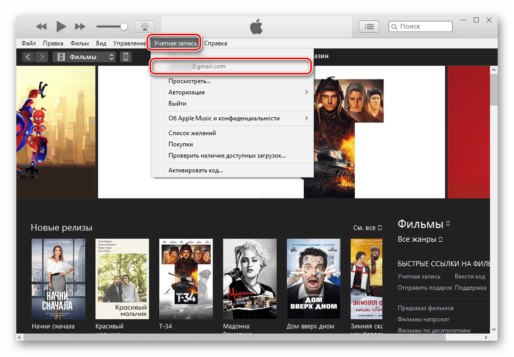Открытие программы iTunes на компьютере и просмотр данных об учетной записи Apple ID на iPhone