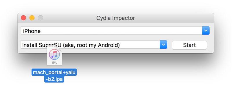 Процесс установки приложения на iPhone в программе Cydia Impactor на компьютере в обход App Store