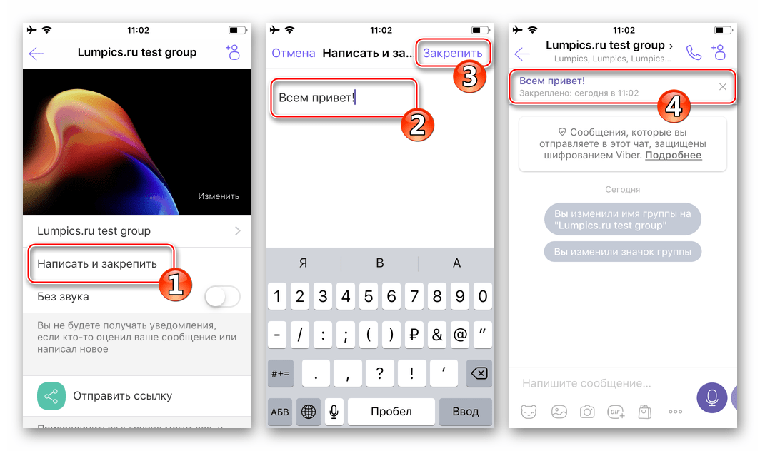 Viber для iPhone - закрепление сообщения-статуса в групповом чате