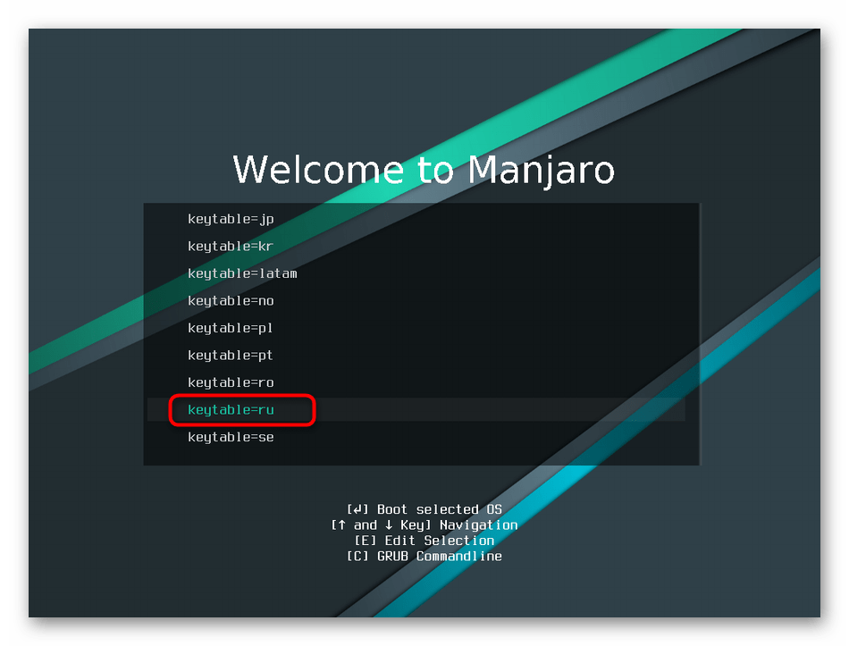 Выбор раскладки клавиатуры перед установкой операционной системы Manjaro