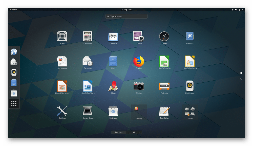 Внешний вид графической оболочки GNOME для операционных систем Linux