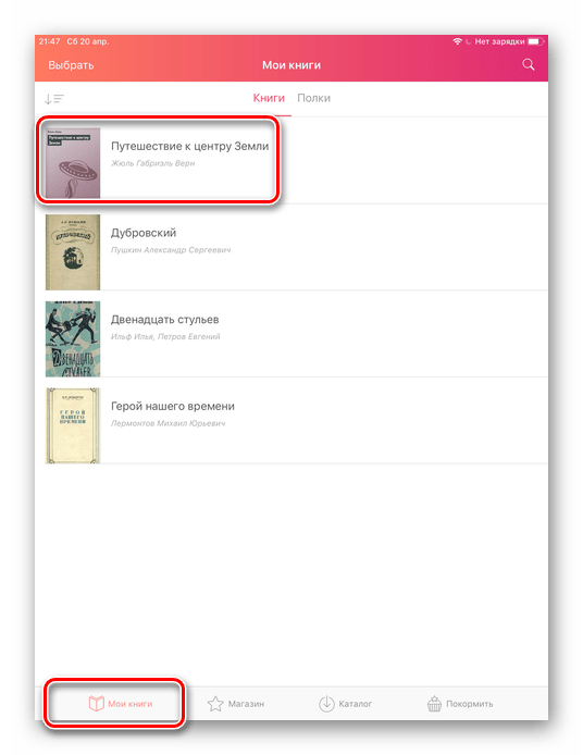 Загруженная книга в приложении eBoox на iPad