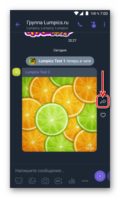 Viber для Android - кнопка пересылки фотографии из чата или группы