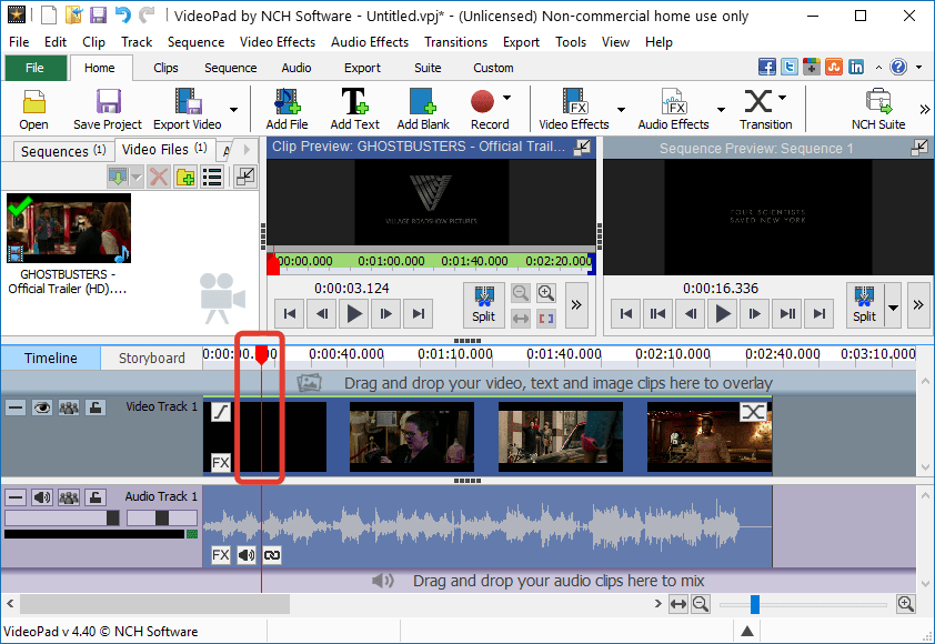 Обрезка видео в VideoPad Video Editor