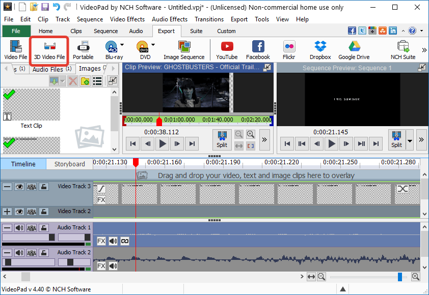 Создание 3D-видео в VideoPad Video Editor