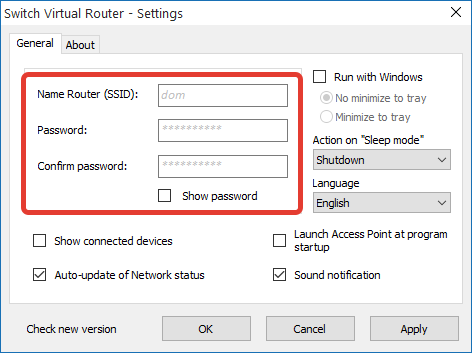 Задание логина и пароля в Switch Virtual Router