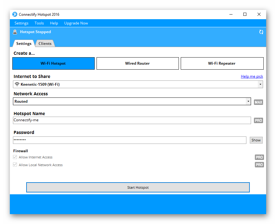 Использование программы Connectify для раздачи интернета с ноутбука