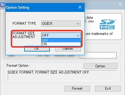 Автоматический выбор размера кластера в SDFormatter